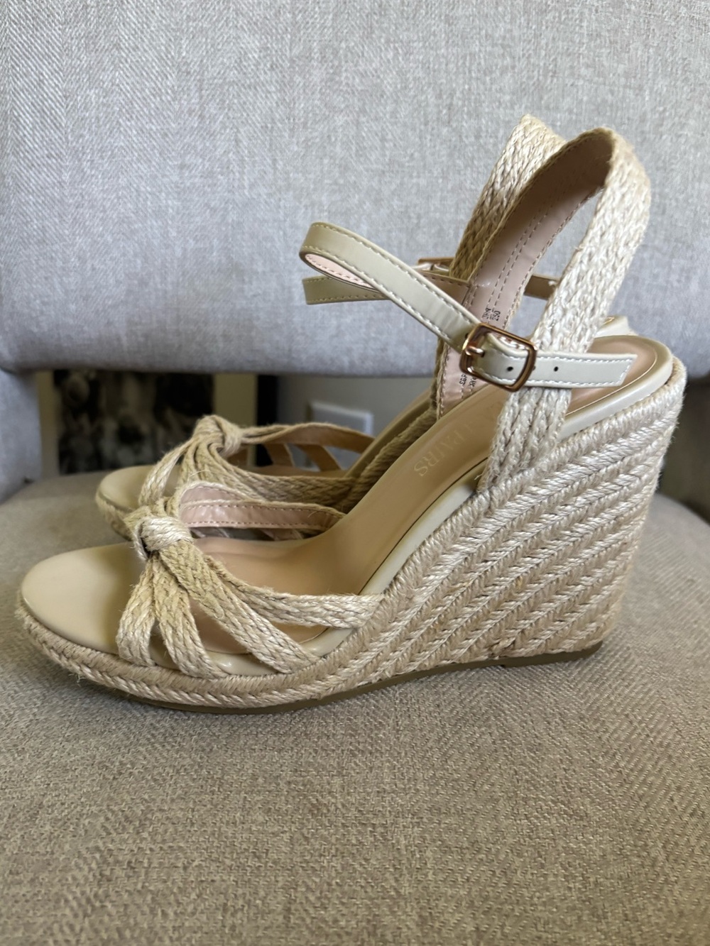 Woven Espadrille Wedge Sandals - Beige